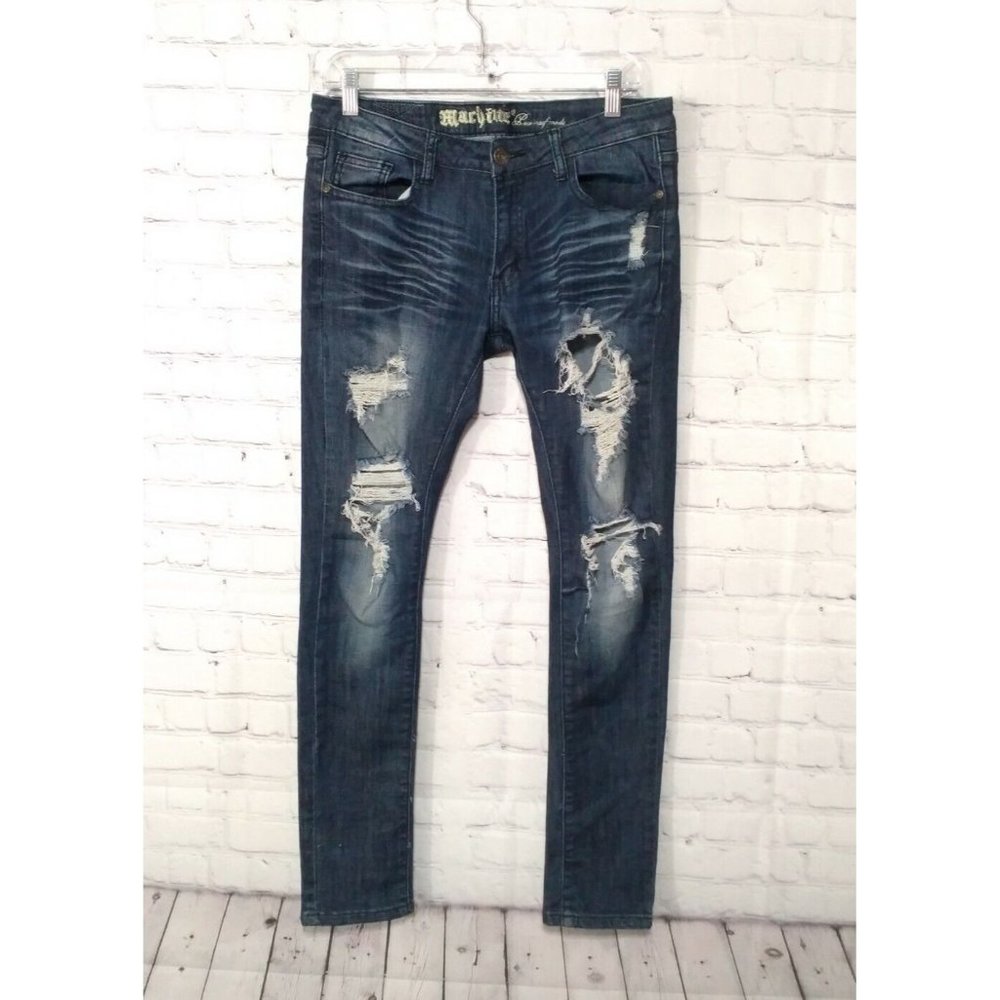 Machine Nouvelle Jeans Women's Size 31 Low Rise Distressed Medium Blue (31x30)